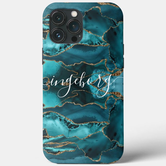 iPhone Case - Marble Blue Teal Gold Veins (Back)