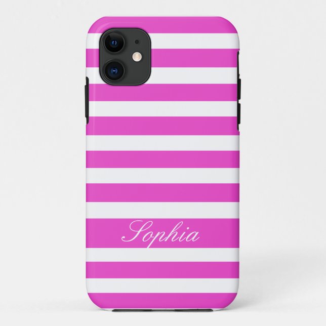 iPhone Case pink white Striped Stripe personalised (Back)