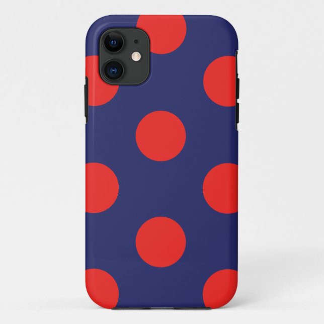 iPhone Case Polka Dot Navy Blue & Red (Back)