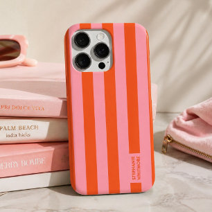 iPhone Case   Preppy Bold Stripe Coral Pink