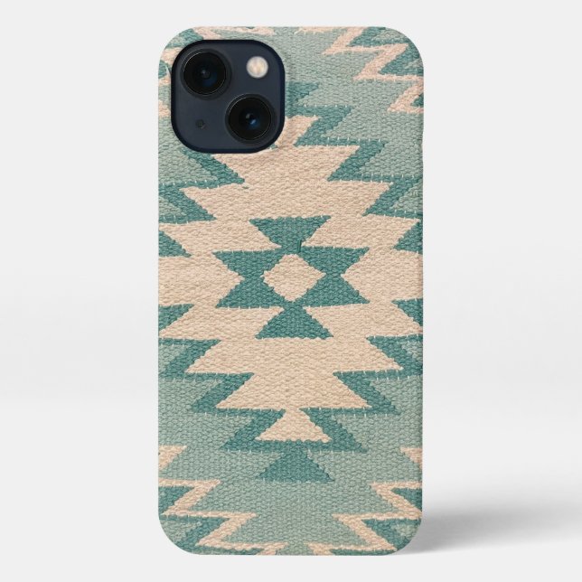 iPhone Case - Southwestern Weave, Pastel Aqua  (Back)