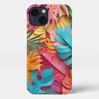 iphone case  _ Vibrant Paper-Cut Tropical Leaves
