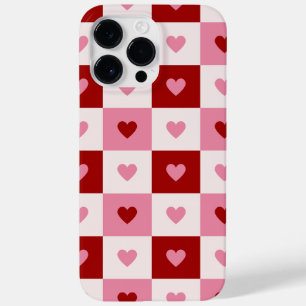 iPhone case with red and pink hearts.