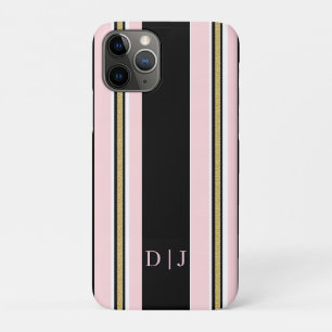 IPhone Cases Pink & White Gold Black Stripe