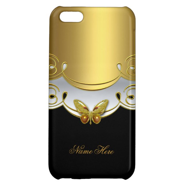iPhone Gold Black White Butterfly 2 Case (Back)