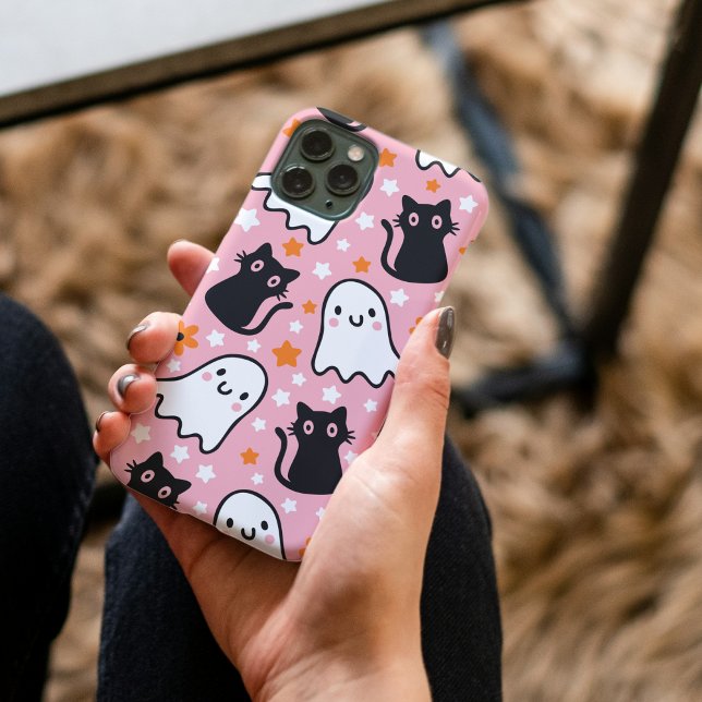 iPhone / iPad case (👻🐱‍👤✨ Halloween Cats And Ghosts, Kawaii Cute Halloween Phone Case)