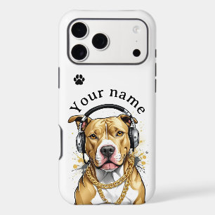 iPhone / iPad case/Cool Pitbull Dog with Headphone