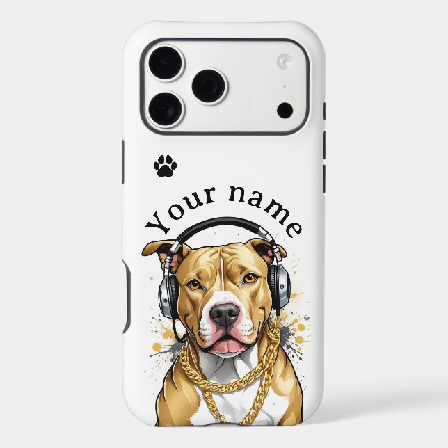 iPhone / iPad case/Cool Pitbull Dog with Headphone (Back)