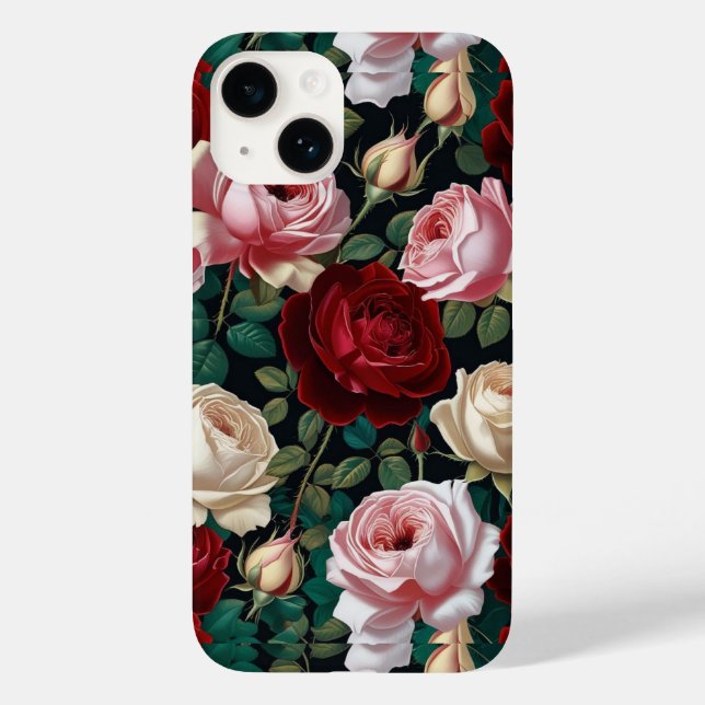 iPhone / iPad case red-white &pink roses (Back)