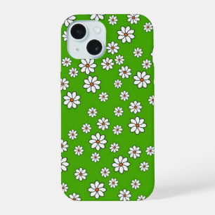 Iphone shell white flowers on green carpet 15 case