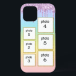 Iphone six Photo Collage Iphone Case<br><div class="desc">Trendy Pastel Rainbow background with dripping purple glitter. Repace each photo placeholder with your own picture. Add pics of family,  friends,  and pets. Great girlly gift for birthday or Christmas present. for her,  teen,  mum.sister.</div>