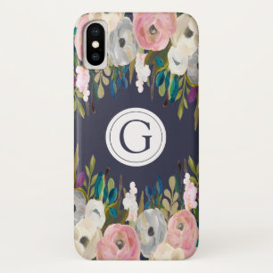 Iphone X Floral Navy Personalised Initial Case