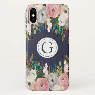 Iphone X Floral Navy Personalised Initial Case