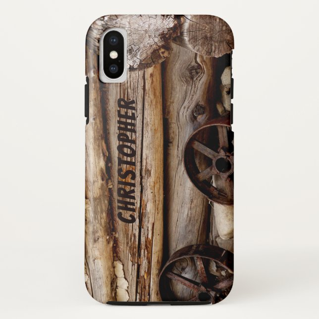 iPhone X Tough Case Log Cabin & Wagon Wheels (Back)