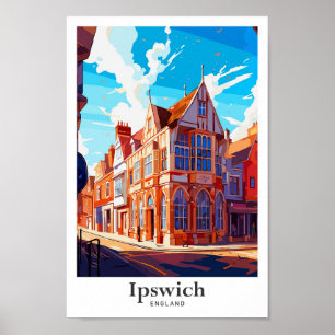 Ipswich England Vintage Travel Illustration Poster