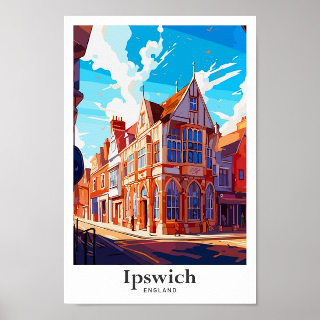 Ipswich England Vintage Travel Illustration Poster (Front)