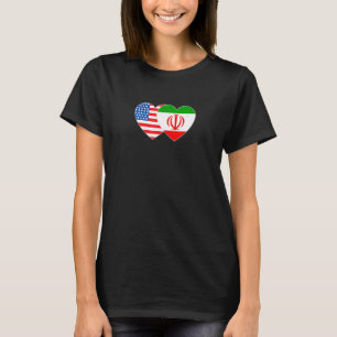 Iran and USA Flag Twin Heart for Iranian Americans T-Shirt