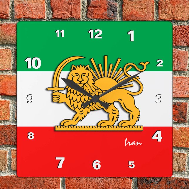 Iran Clock, Persian flag with Lion, Shah of Iran Square Wall Clock (Creator Uploaded)