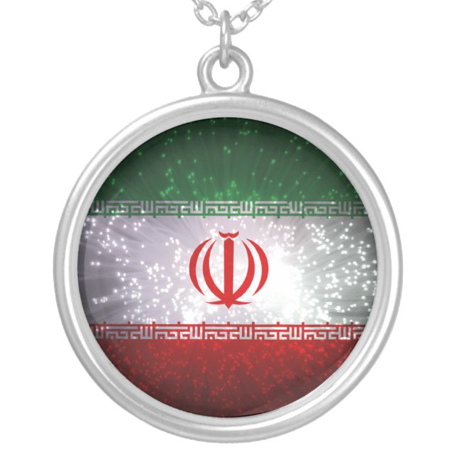 Iran Flag Firework Silver Plated Necklace (Front)