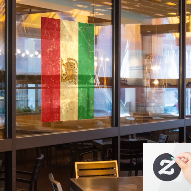 Iran Flag Lion And Sun Shah of Iran Flag (Restaurant Window)