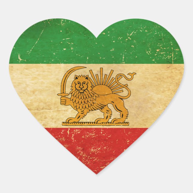 Iran Flag Lion And Sun Shah of Iran Flag Heart Sticker (Front)