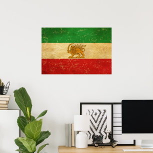 Iran Flag Lion And Sun Shah of Iran Flag Poster