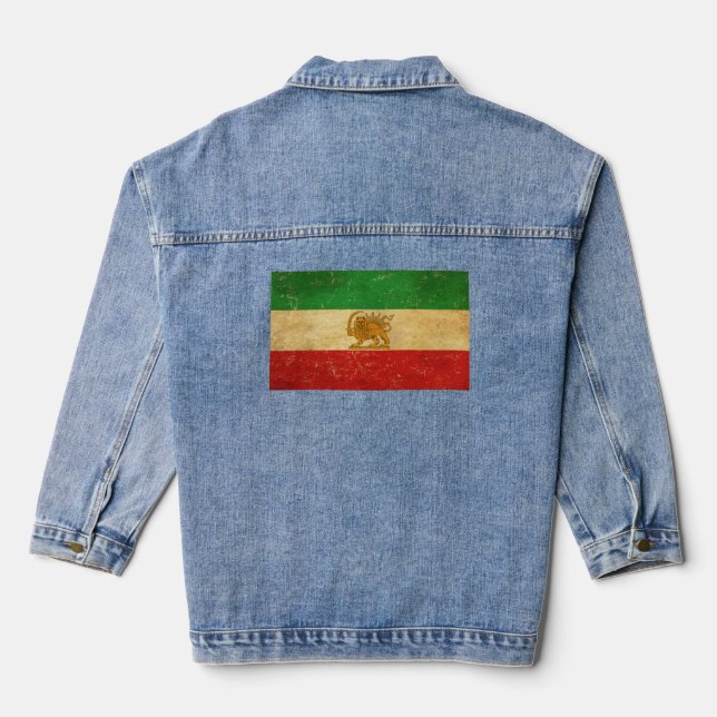 Iran Flag Lion And Sun Shah of Iran Flag Women's Denim Jacket (Back)