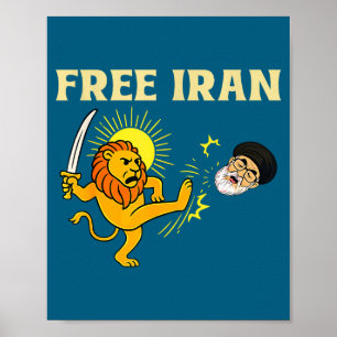 Iran Flag Lion Illustration Poster