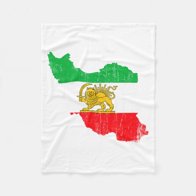 Iran Flag Map Lion Persian Artwork Fleece Blanket (Front)