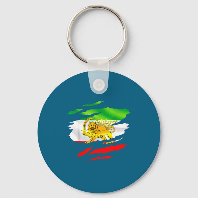 Iran Flag Map Lion Sun Artwork Key Ring (Front)