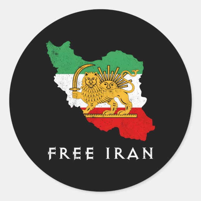 Iran Flag Map Lion Sun Sword Free Iran Support Of  Classic Round Sticker (Front)