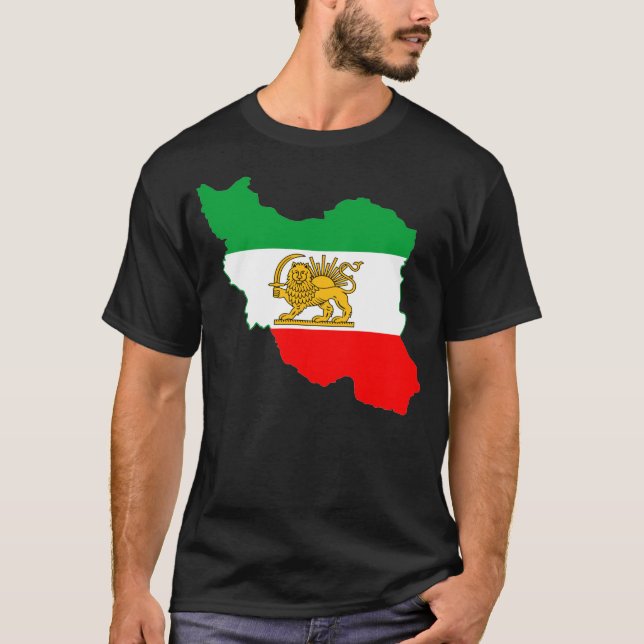 Iran Flag Map with Lion Logo T-Shirt (Front)