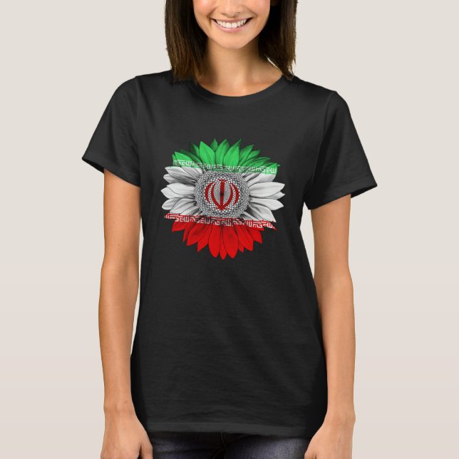 Iran Flag Sunflower Iranian Roots Proud Patriotic T-Shirt (Front)