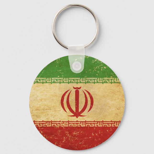 Iran Flag Vintage Design Keychain  (Front)