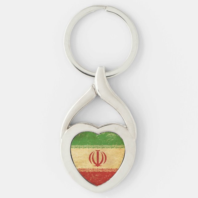 Iran Flag Vintage Design Metal Keychain (Front)