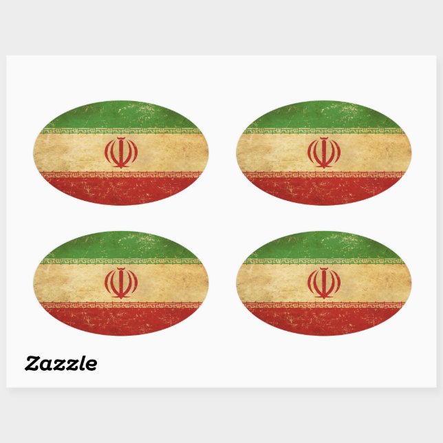 Iran Flag Vintage Design Oval Sticker (Sheet)