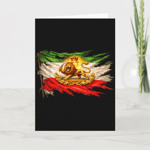 Iran Flag With Lion And Sun Emblem, Vintage Persia Card