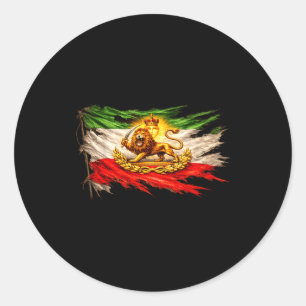 Iran Flag With Lion And Sun Emblem, Vintage Persia Classic Round Sticker