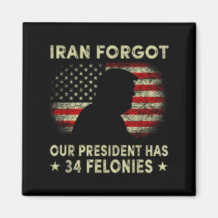 Iran forgot president has 34 felonies vintage flag magnet