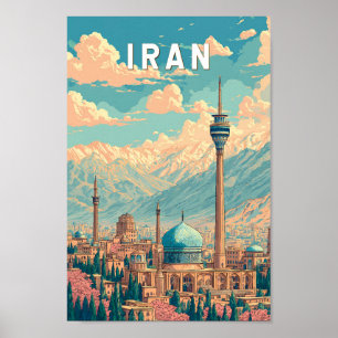 Iran Illustration Travel Art Vintage Poster