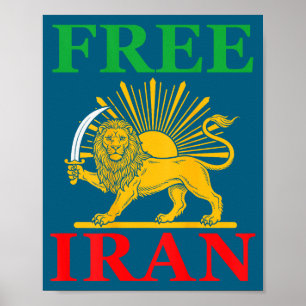 Iran Iranian Flag Lion Back Illustration Poster