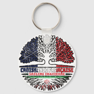 Iran Iranian French France Tree Roots Flag Key Ring