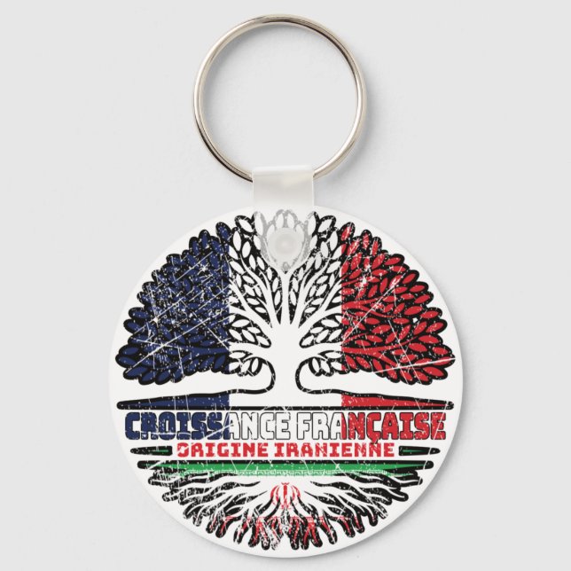 Iran Iranian French France Tree Roots Flag Key Ring (Front)
