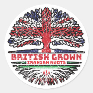 Iran Iranian Uk United Kingdom British Tree Roots Classic Round Sticker