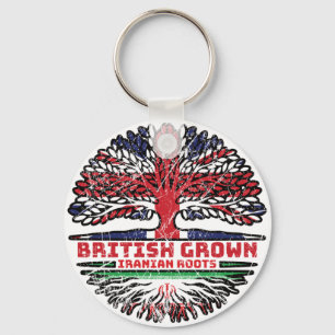 Iran Iranian Uk United Kingdom British Tree Roots Key Ring