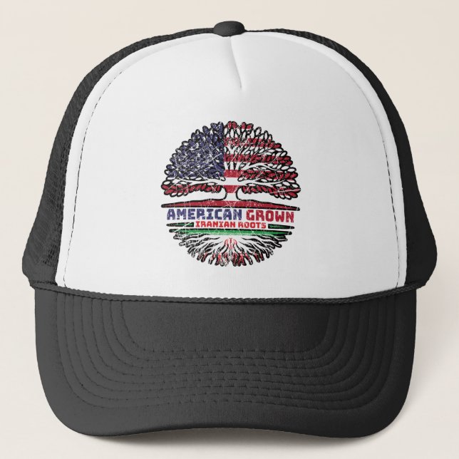 Iran Iranian US American USA United States Tree Trucker Hat (Front)