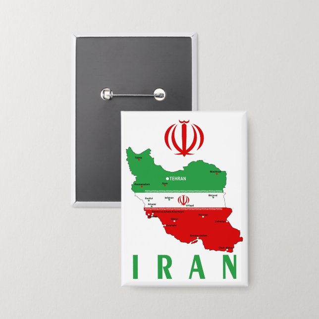 Iran Map with Flag and Emblem (Front/Back)