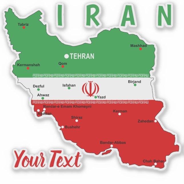 Iran Map with Flag and Emblem (Front)