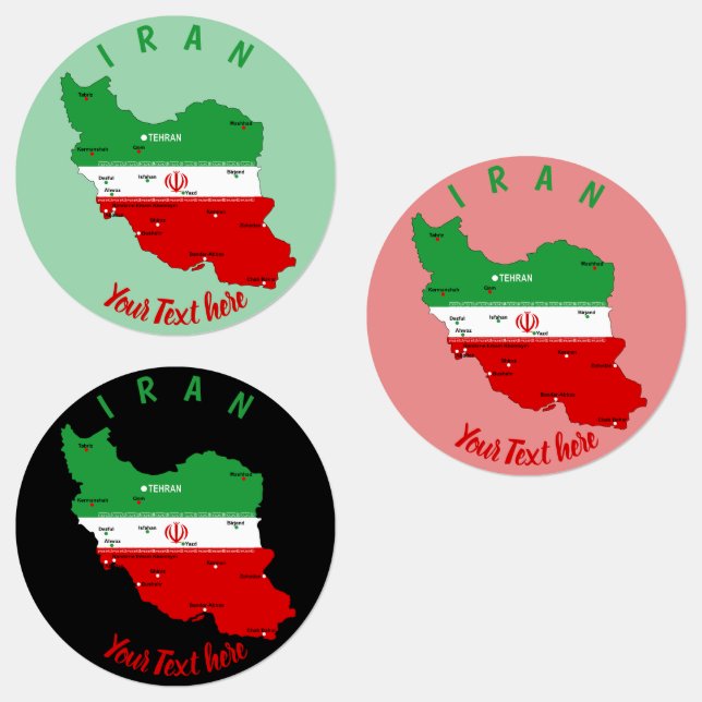 Iran Map with Flag and Emblem (Group)