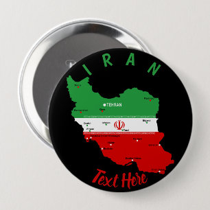 Iran Map with Flag and Emblem 10 Cm Round Badge